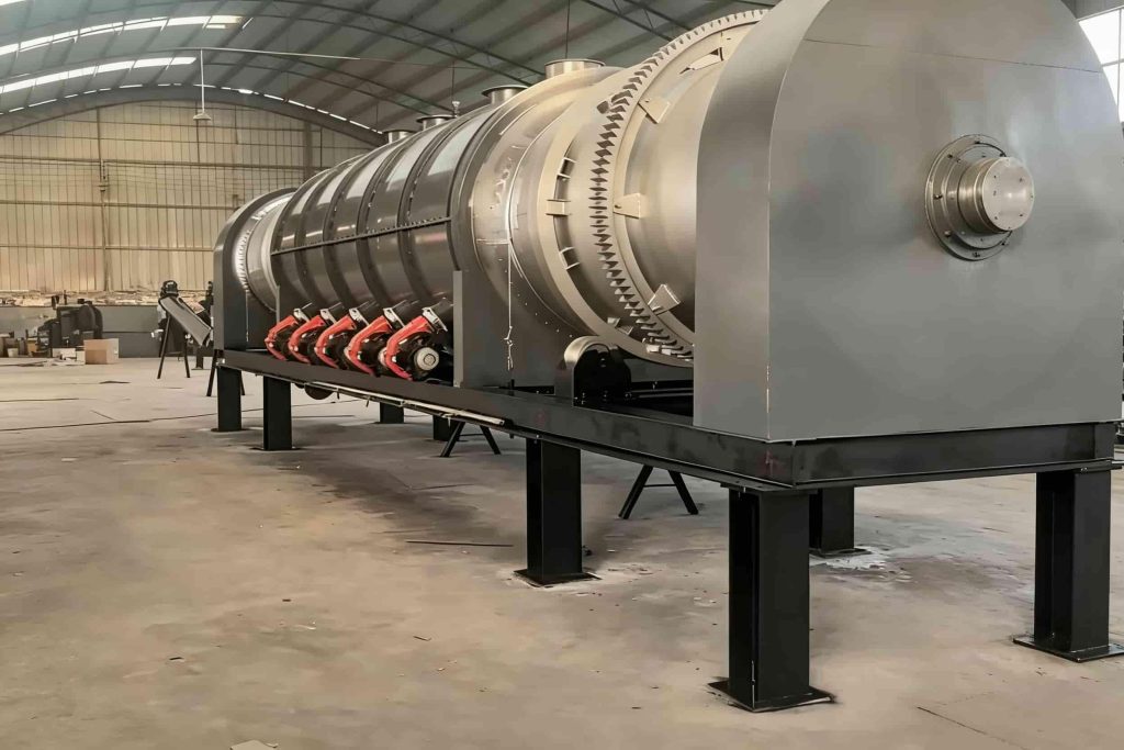 Industrial biomass carbonization system converting wetland biomass into biochar for carbon sequestration