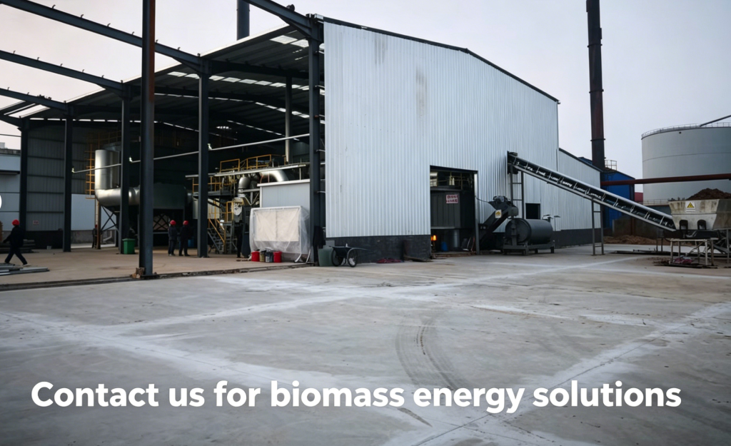 Industrial steam cost reduction project engineering site with biomass energy retrofit system