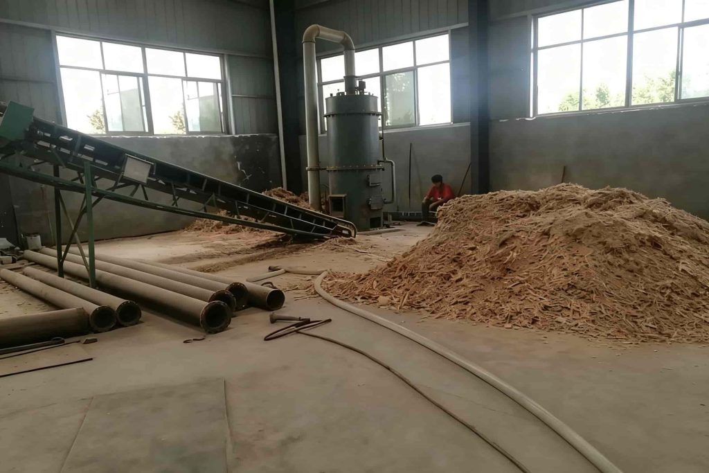 Biomass wood dust and bamboo fuel feeding system for industrial boiler retrofit system