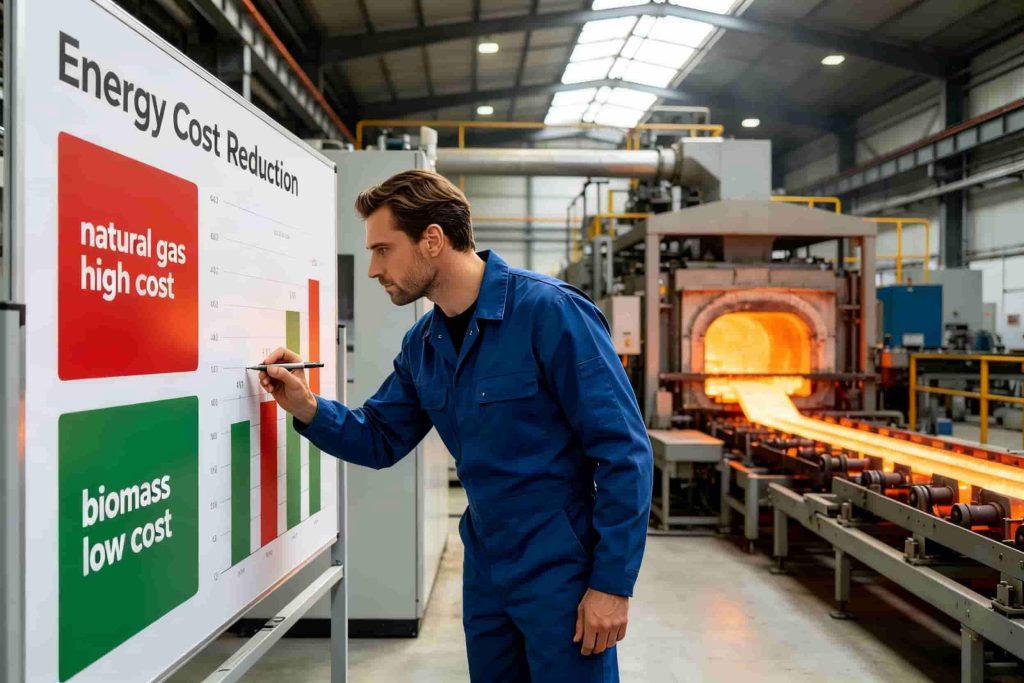 Fuel cost comparison between natural gas and biomass in glass manufacturing industry