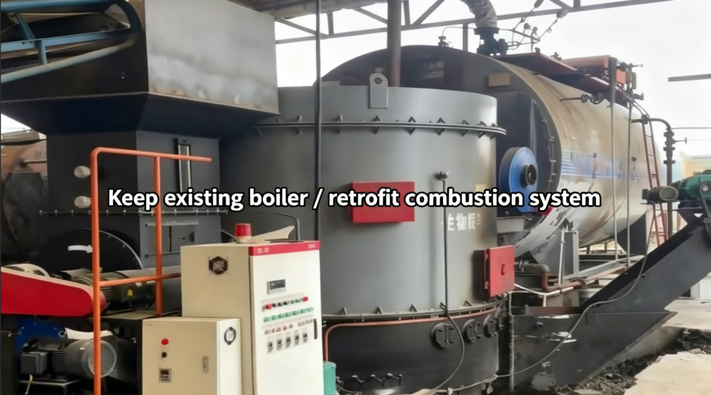 Wood chip fuel feeding system for industrial biomass boiler retrofit application