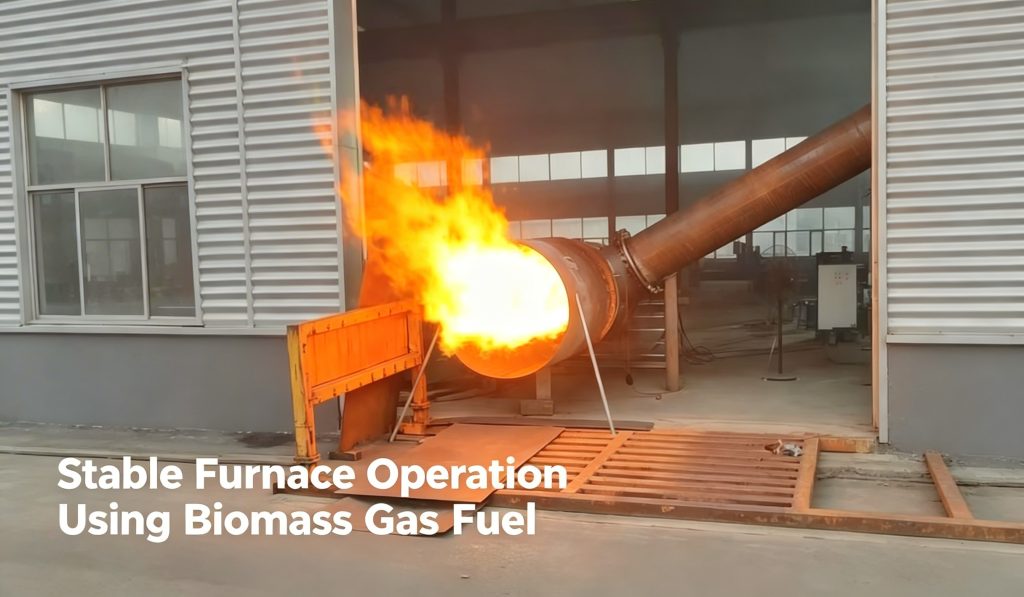 Industrial furnace operating with biomass gas fuel at high temperature